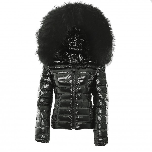 black We Love Furs Glossy black Downcoat with Fur 